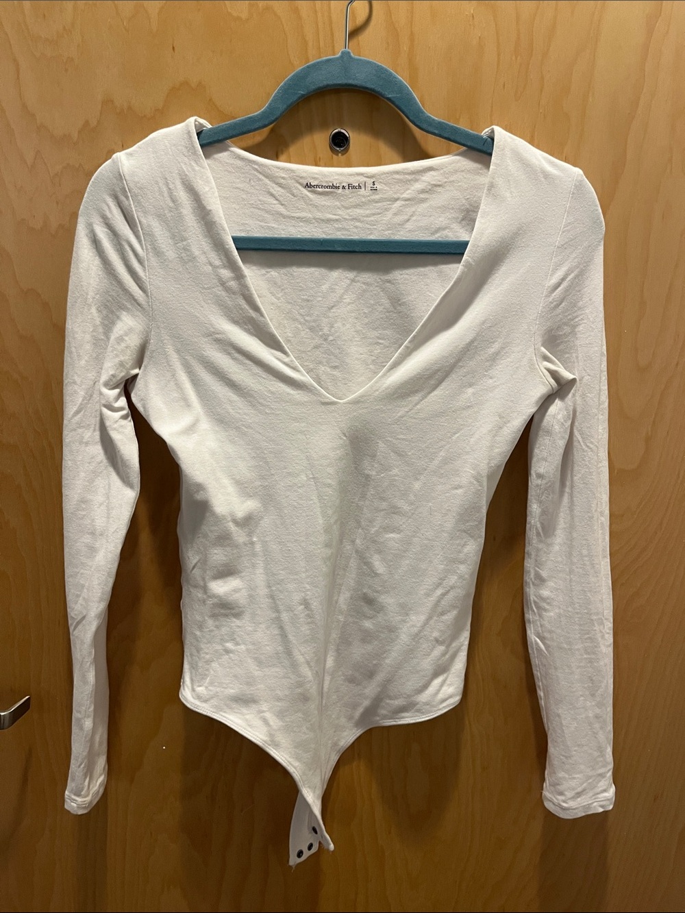 Abercrombie & Fitch Cream V-Neck Long Sleeve Bodysuit